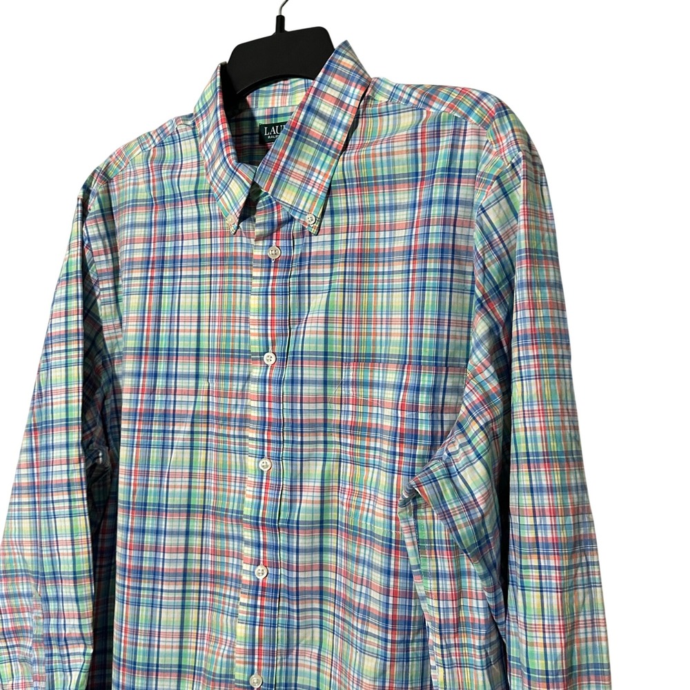 Lauren Ralph Lauren Mens XL 17 32/33 Plaid Button Down Shirt Regular Fit Stretch